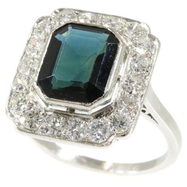 Platinum diamond and sapphire Art Deco style ring made in the Fifties
